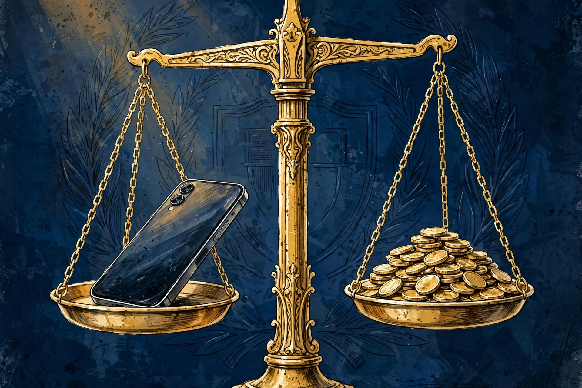 Balance scales illustrating consumer protection against a corporate giant