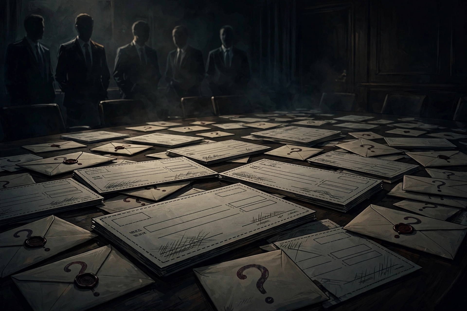 Conceptual illustration of anonymous large donation checks for the Trump ballroom project