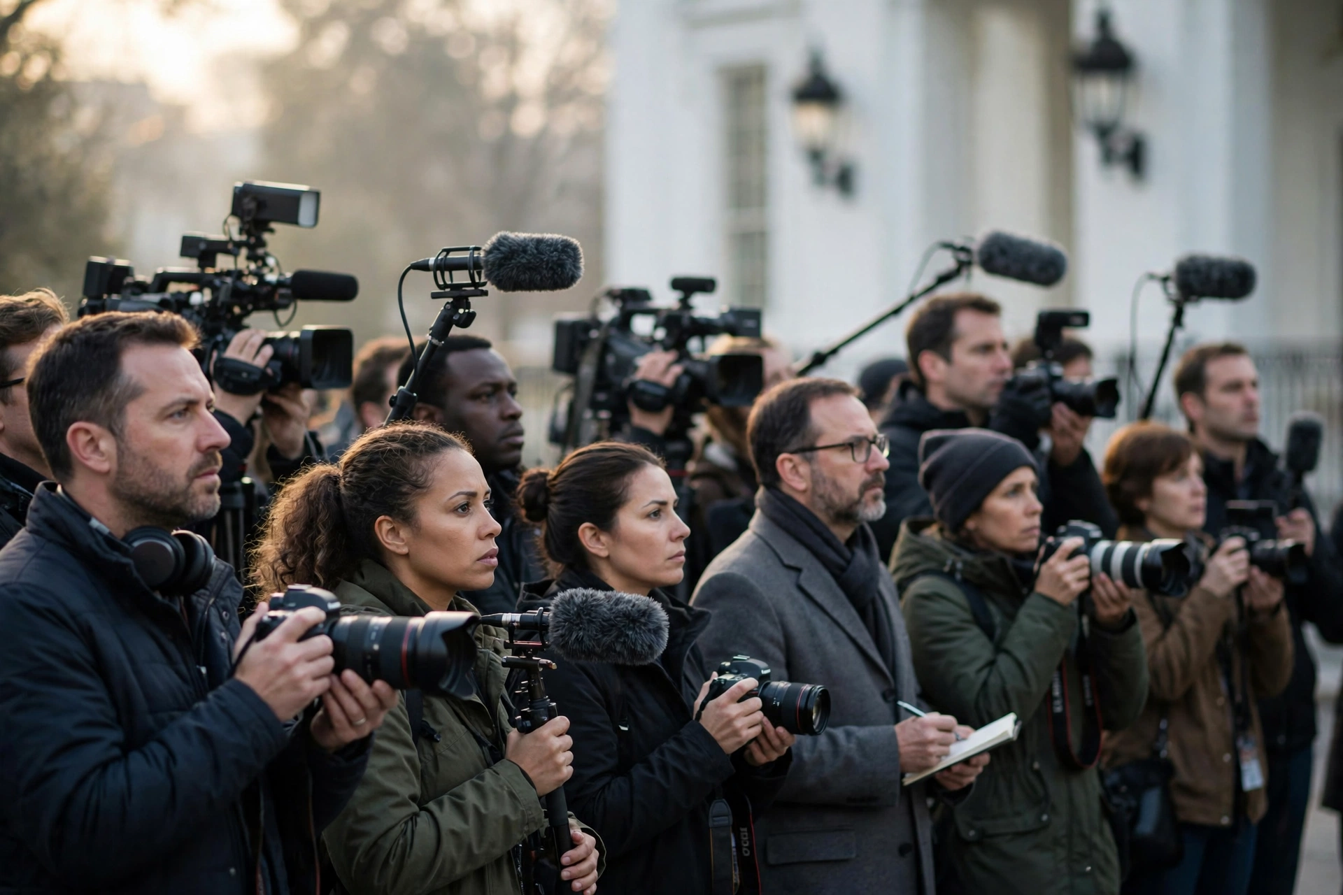 Journalists covering a White House press briefing