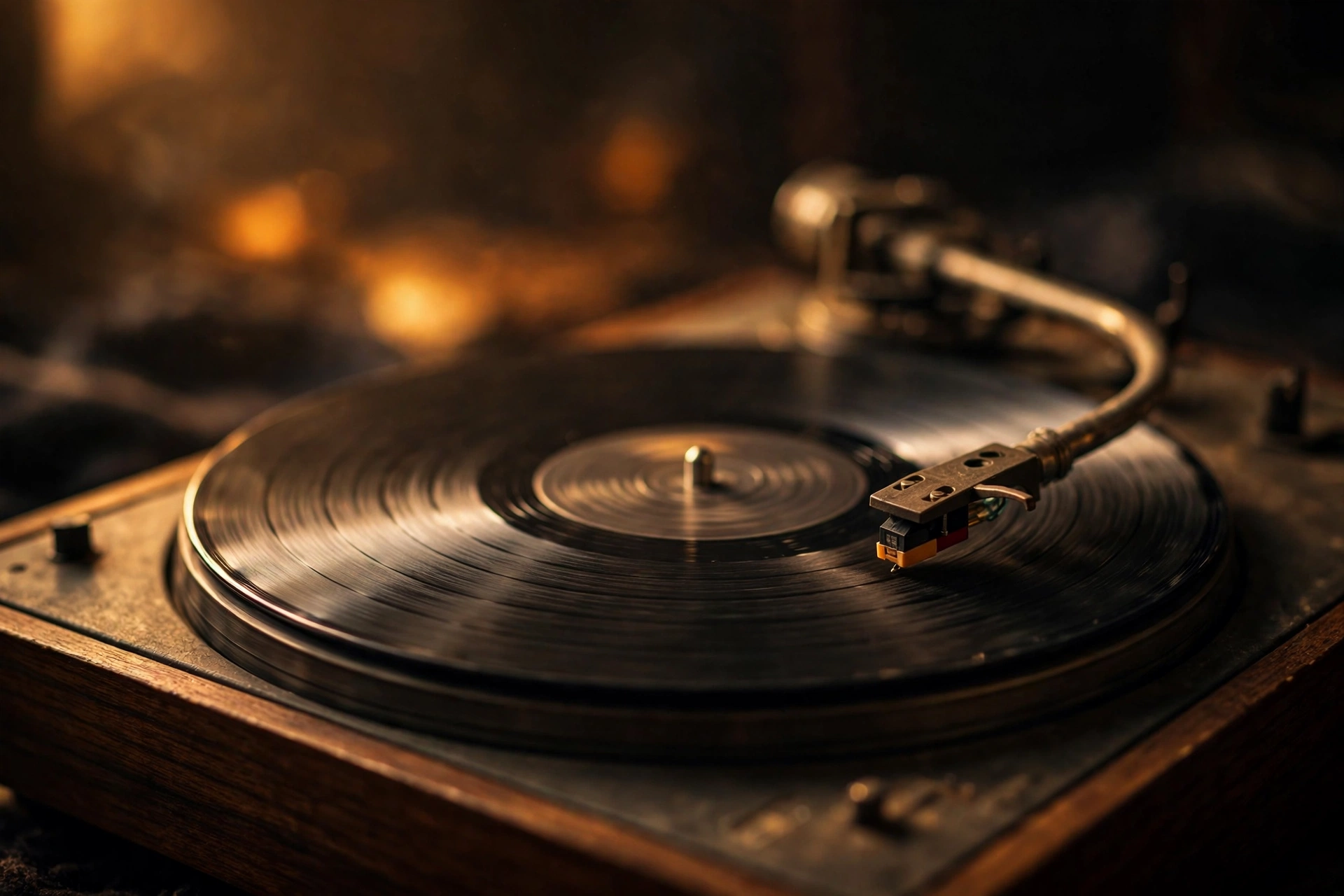 Vintage vinyl record spinning on a 1970s turntable, evoking Pavlov's Dog's classic prog rock era