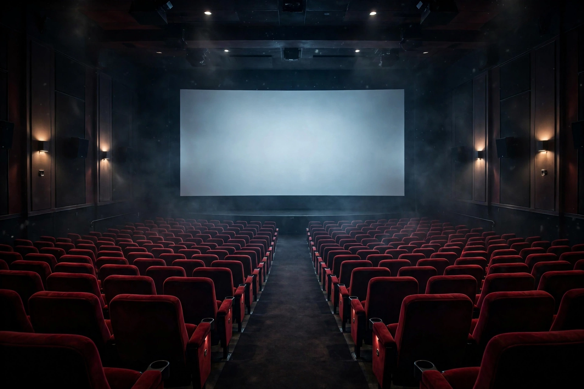 A near-empty grand movie theater, symbolizing weak box office turnout