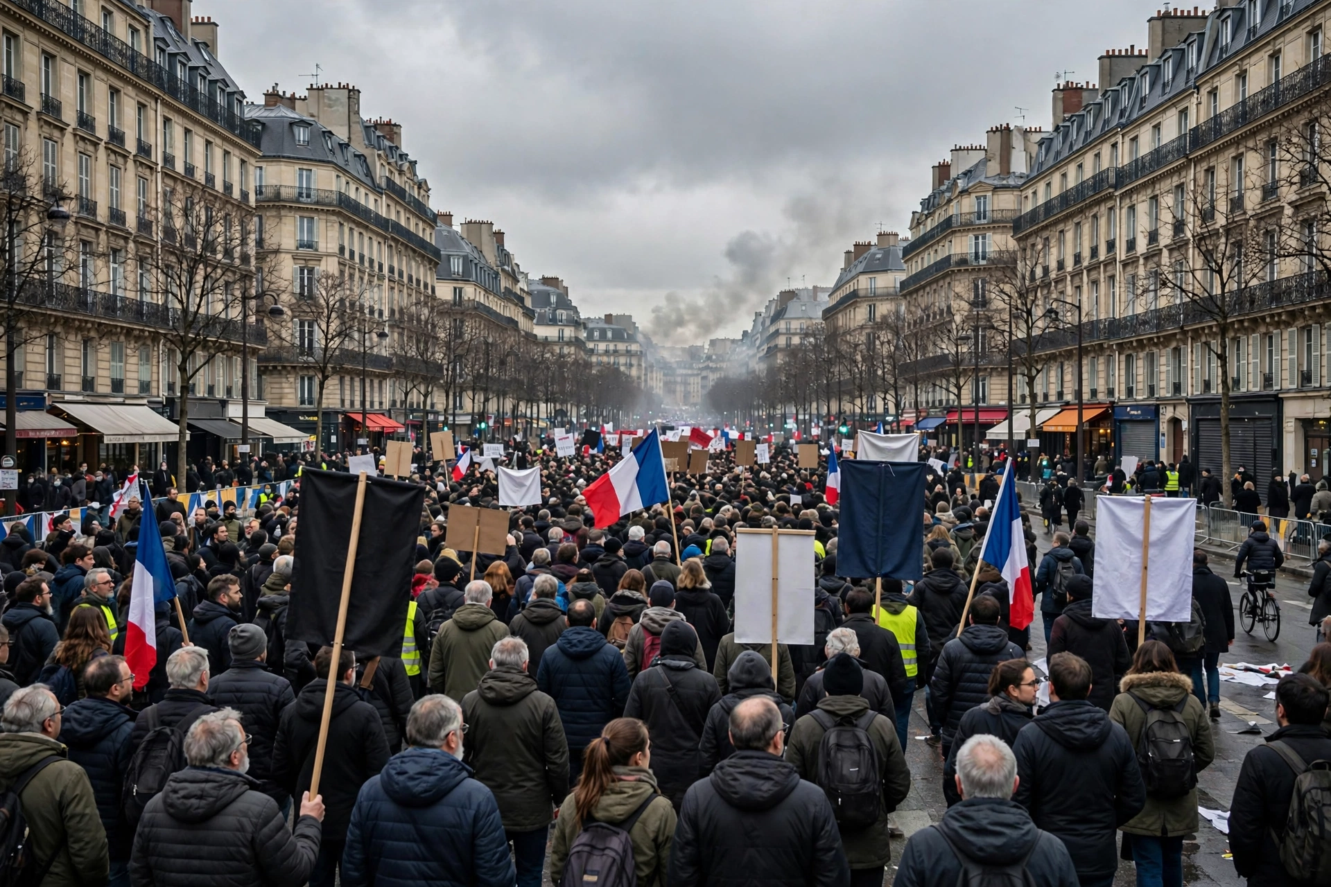 Demonstrators fill a wide French boulevard during the October 17 cost-of-living marches