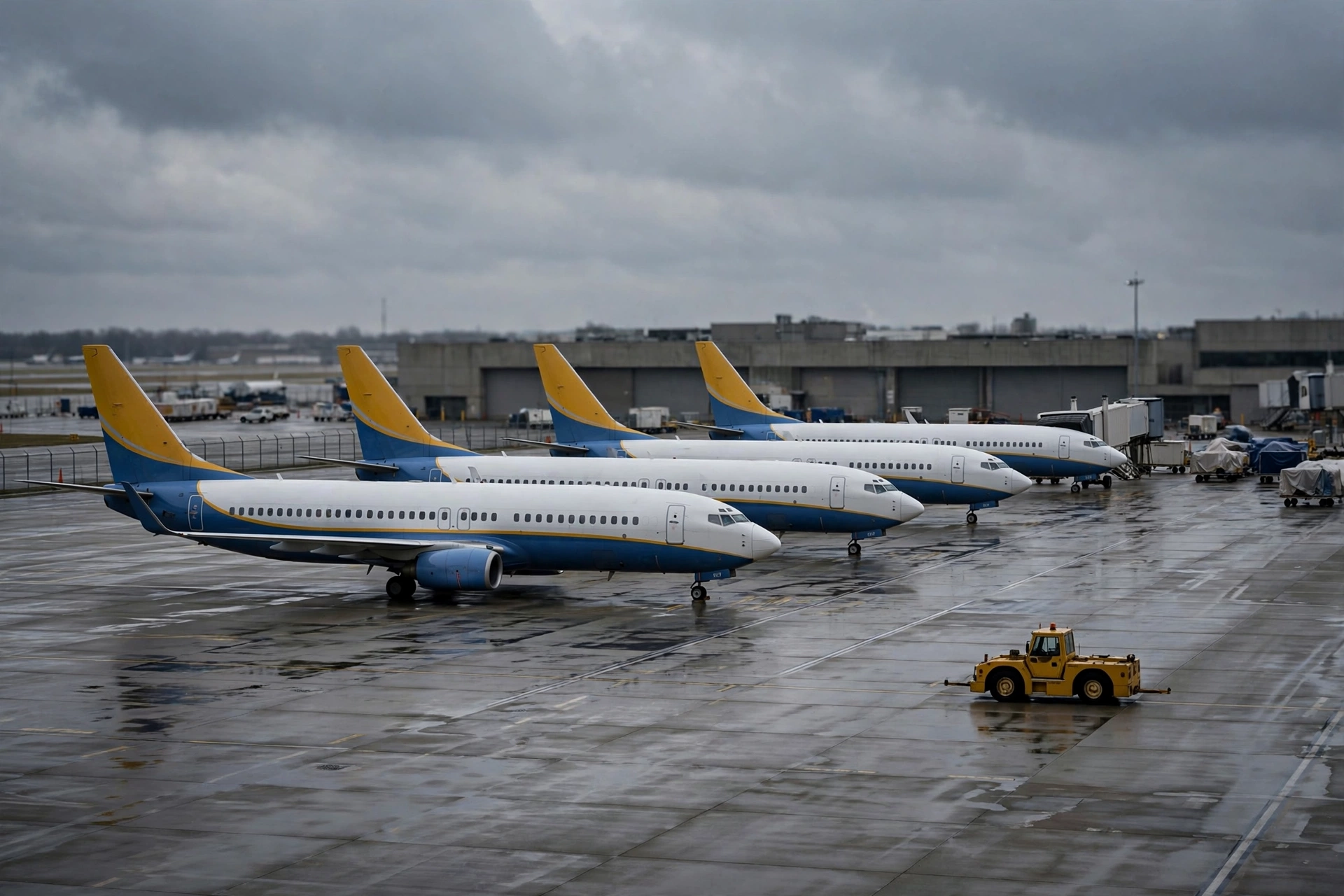 Parked easyJet passenger jets sitting quiet on an airport tarmac during the Italy strike