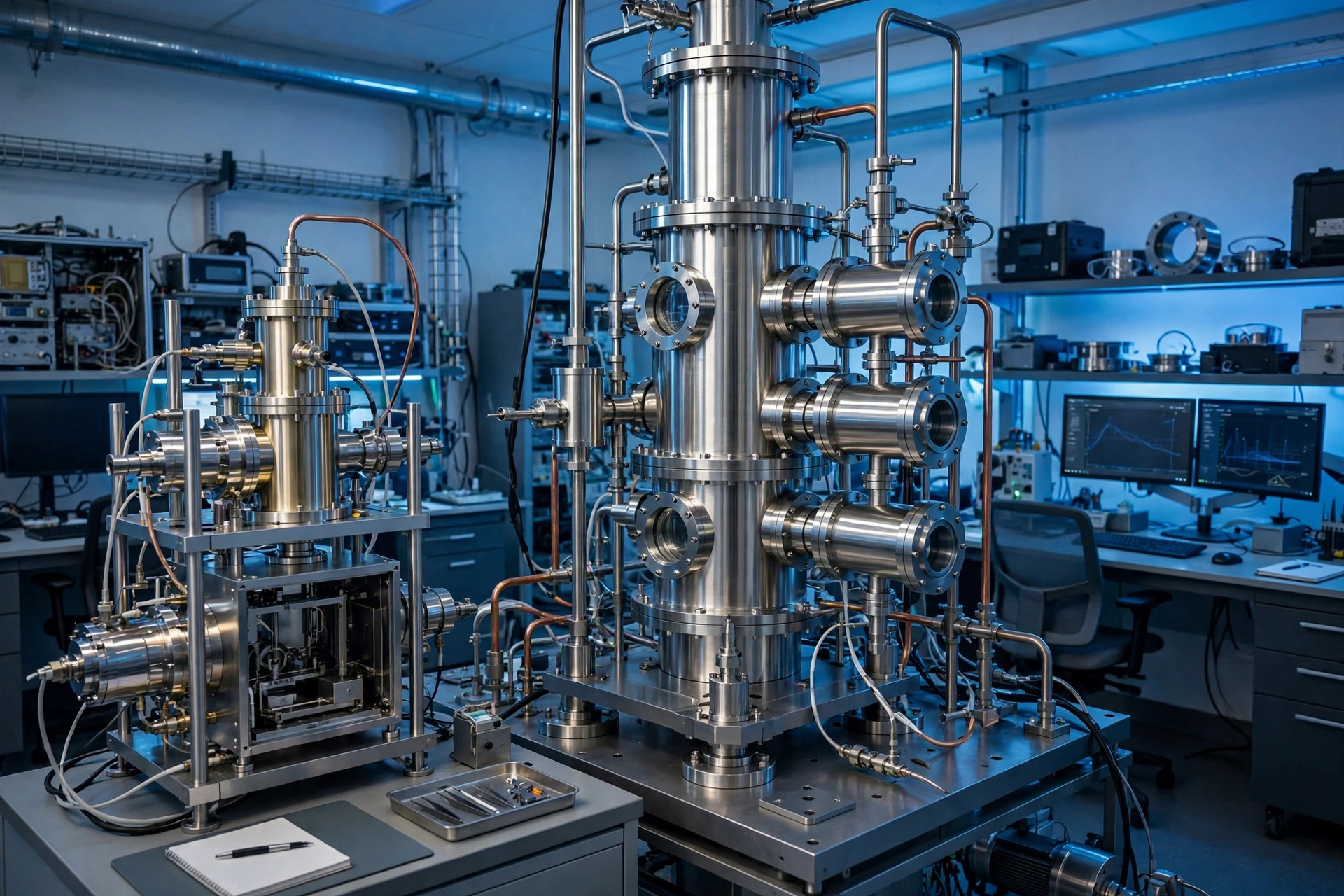 Atomic clock hardware inside a precision time laboratory where the world's official time is measured
