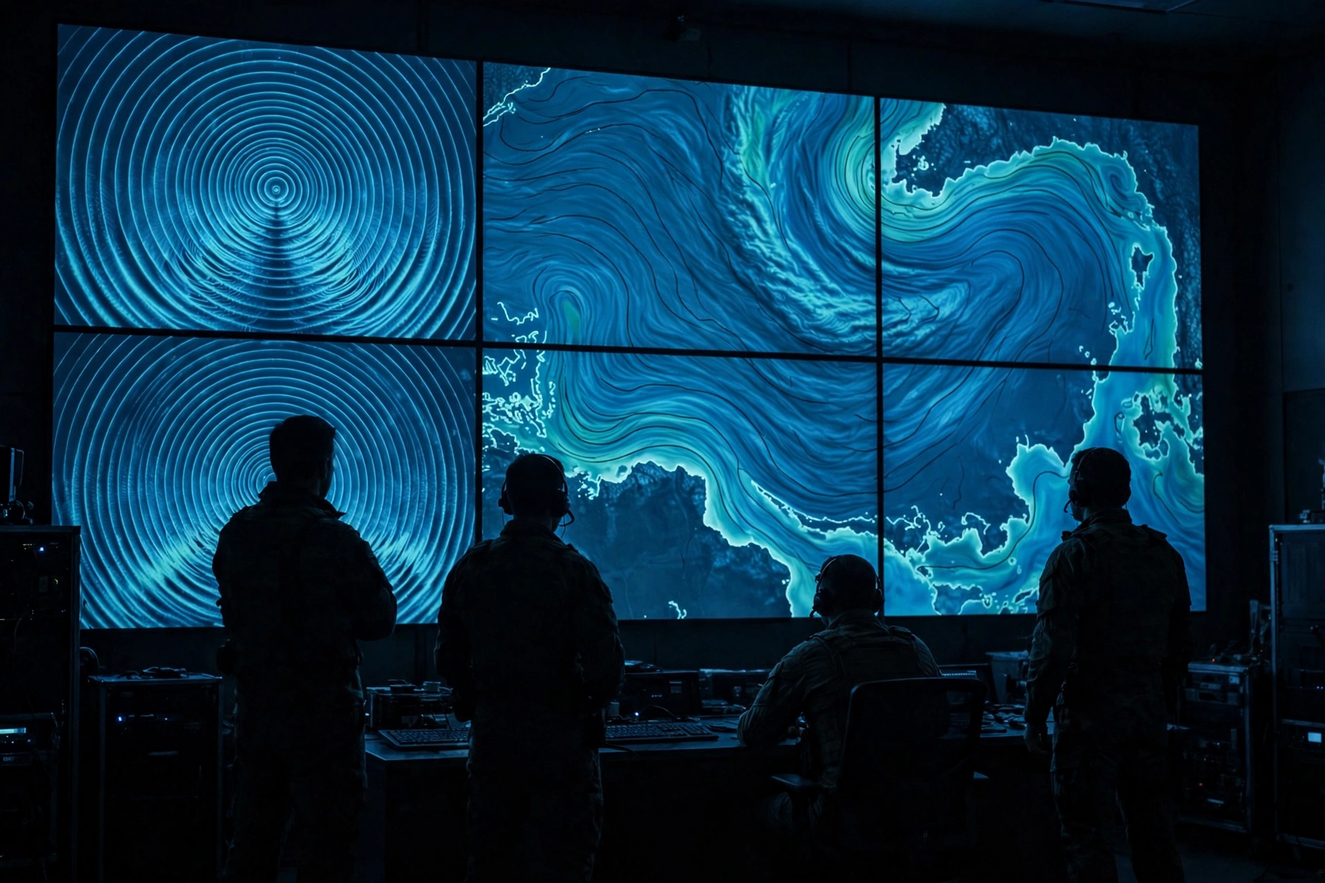 Analysts monitoring screens in a military command center, reflecting how intelligence agencies track North Korea's weapons tests