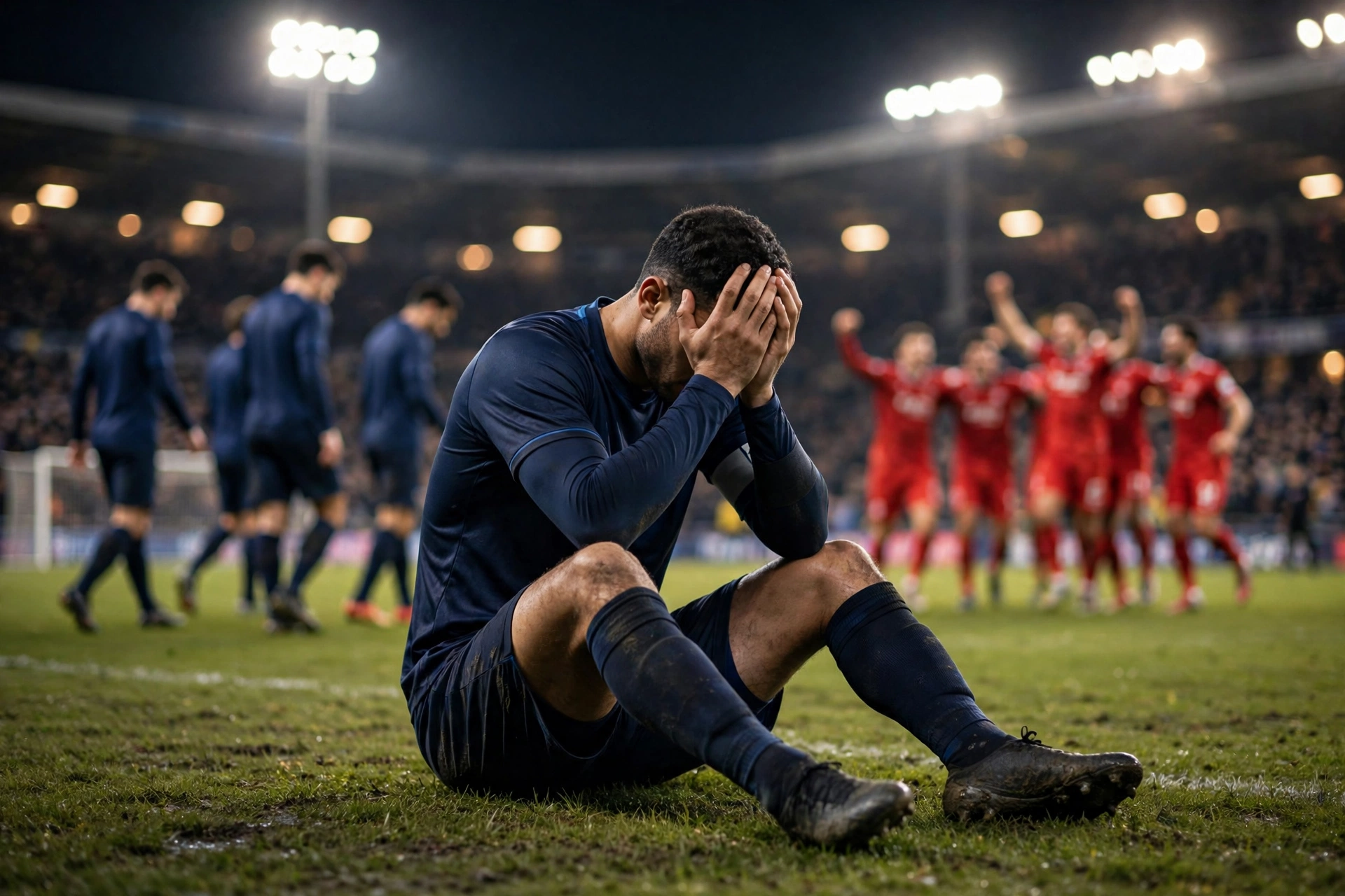 A dejected Roma defender sits on the pitch after Real Madrid completed their late 4-3 comeback