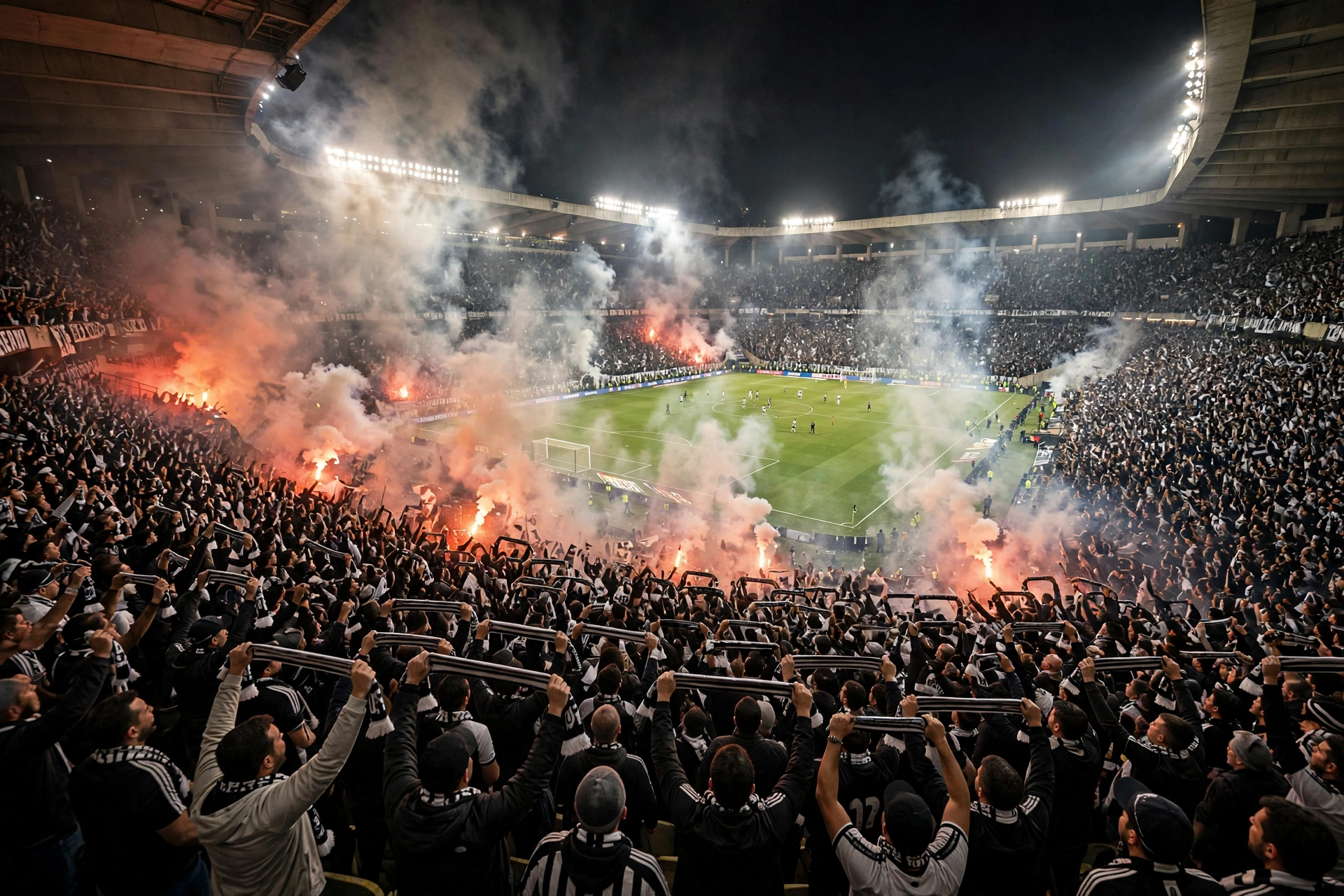 Packed Neo Química Arena in São Paulo during a night match, with Corinthians supporters filling the stands