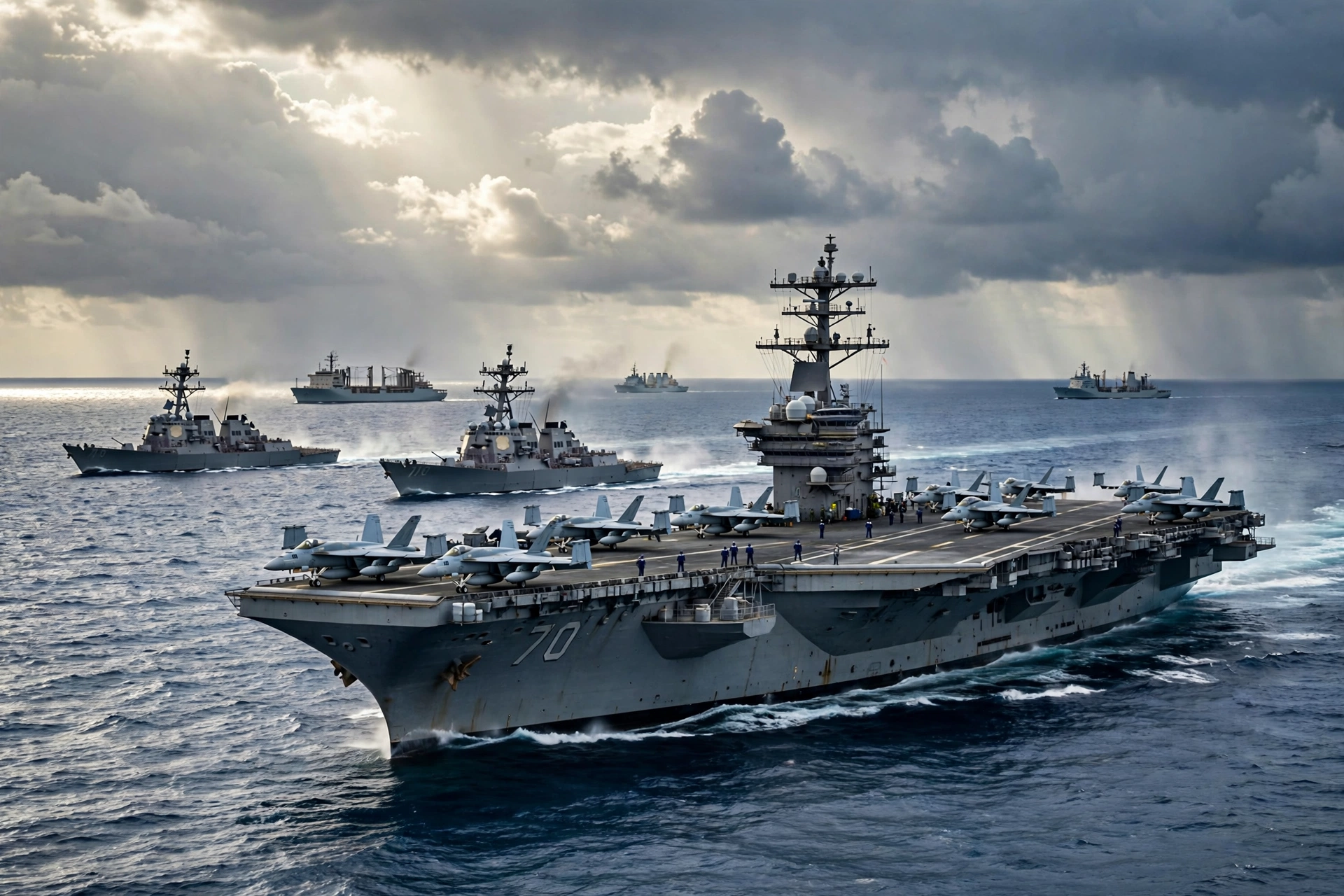 US Navy carrier strike group sailing in the Caribbean Sea near Venezuela